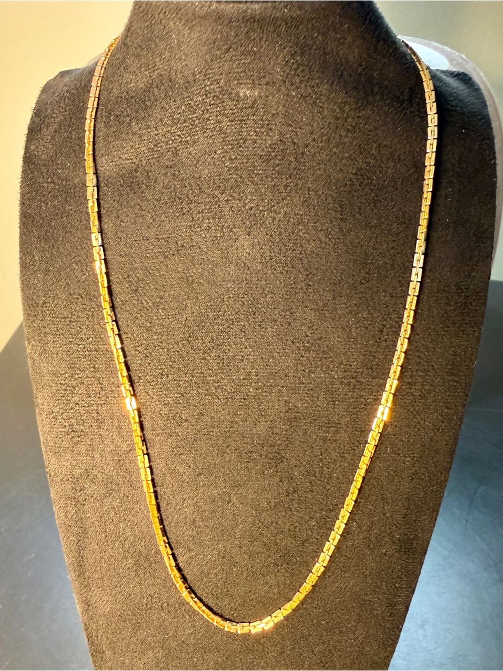 Vintage Mid Century Gold Tone Bar Link Chain Necklace Made In Hong Kong